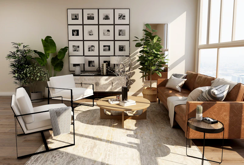 Photorealistic rendered living-room interior